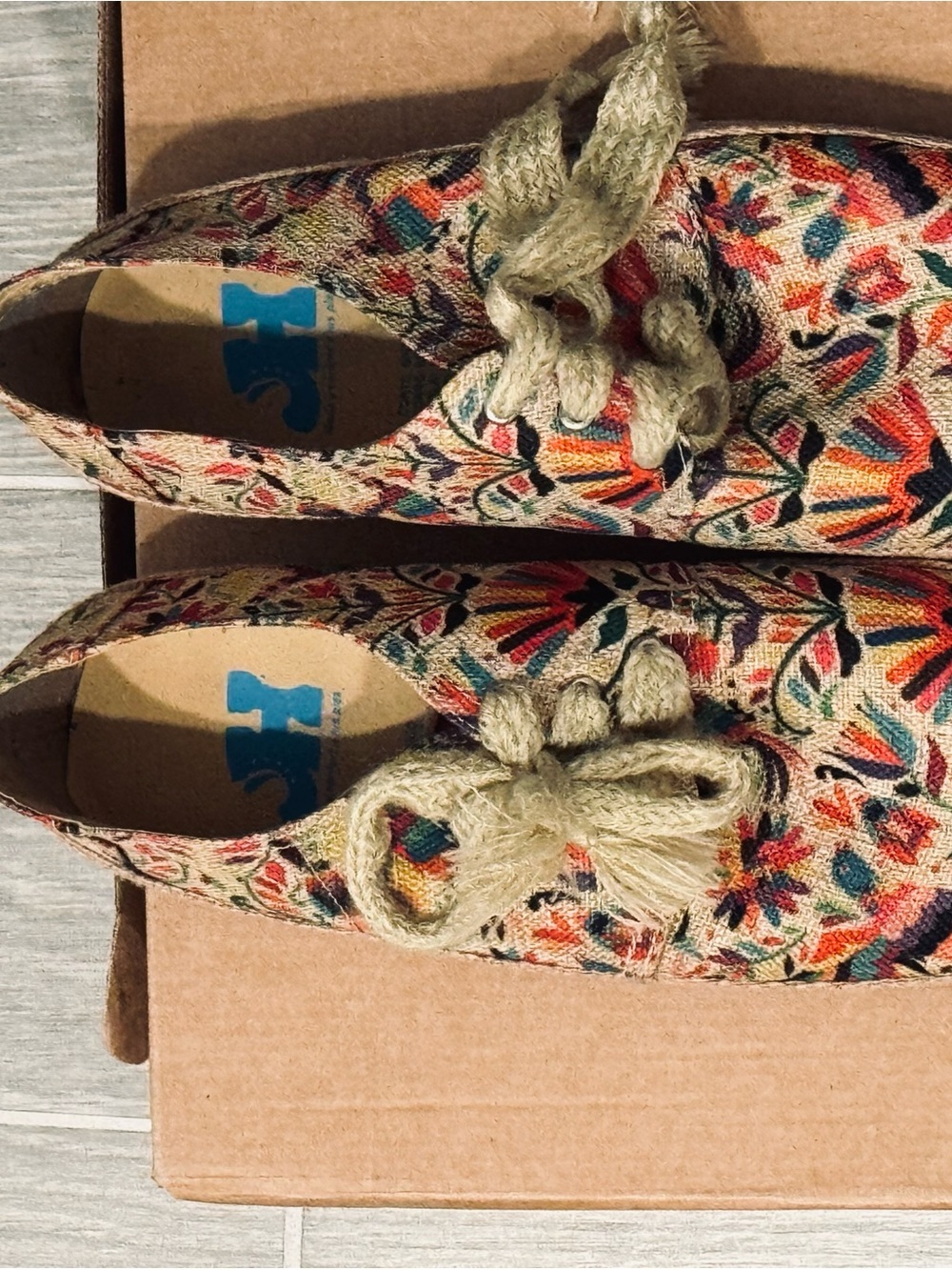 JHaus Multicolor Floral Canvas Lace-Up Flats with Natural Jute Laces